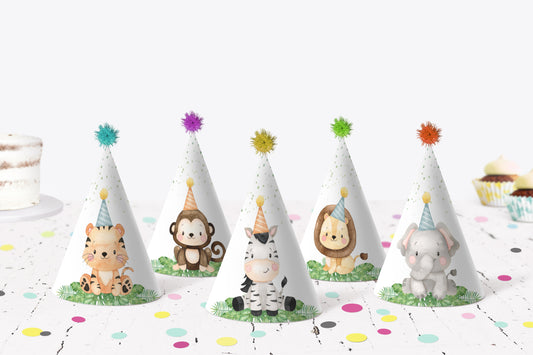 Safari Animals Party Hats | Jungle Themed Birthday Party Decorations - 35E