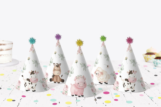 Girl Farm Party Hats | Girl barnyard Themed Birthday Party Decorations - 11A