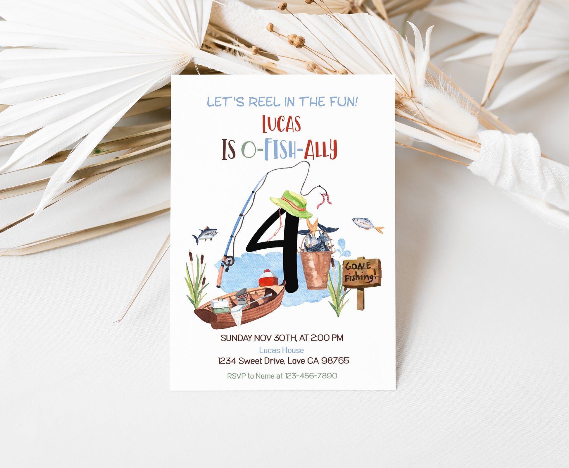 O-Fish-Ally five Birthday Invitation  Editable Fishing Theme Party In –  Print My Party