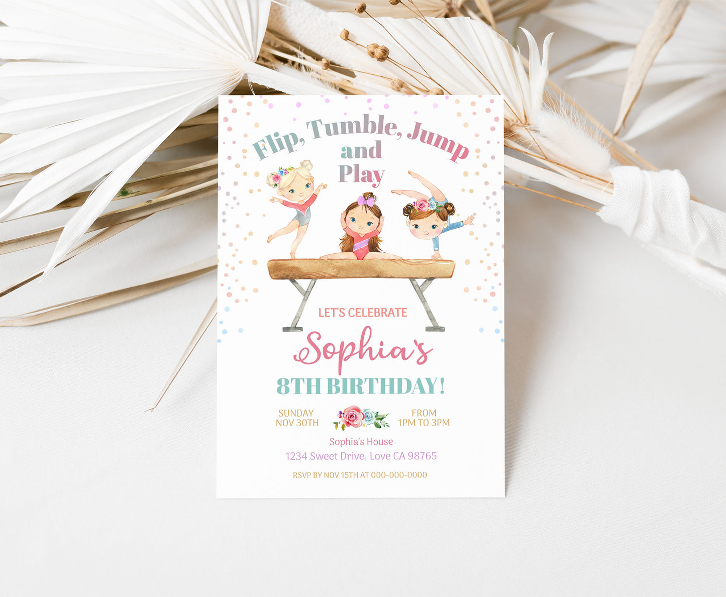 Gymnastic Birthday Invitation Girl | Gymnastic Party Invite - 99A