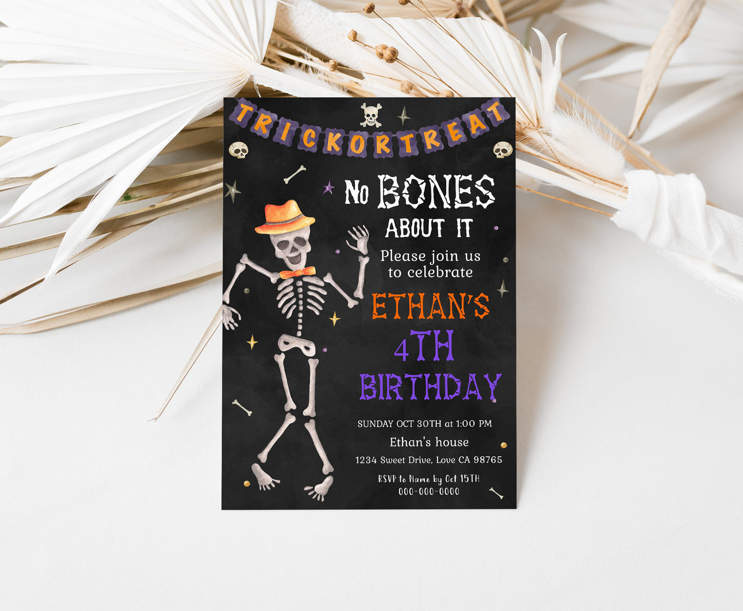 Skeleton Party Invitaton | Halloween Birthday Party Invite - 115P