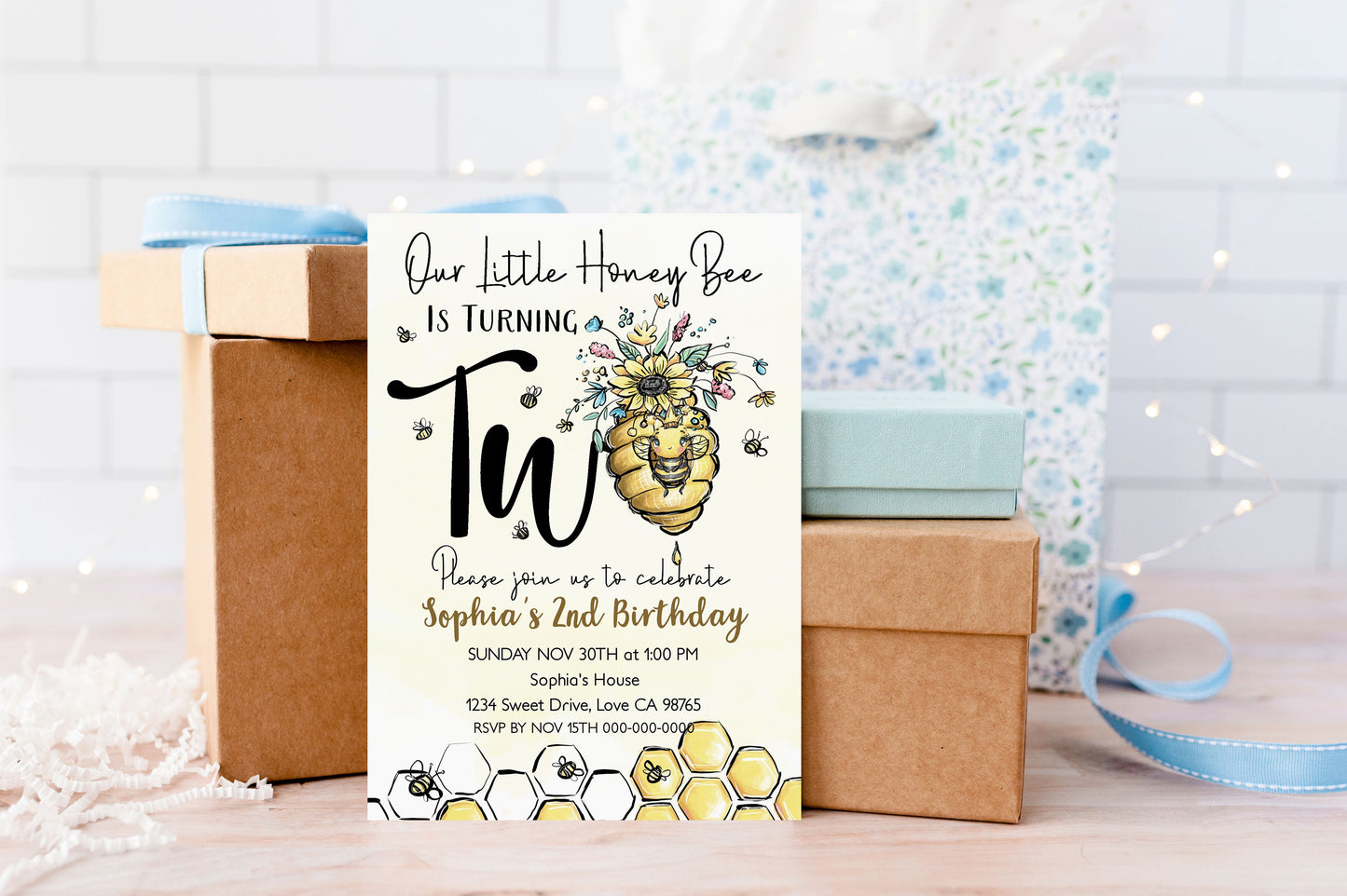 Our Little Honey Bee is Turning two | Bee 2nd Birthday Party Invite - 61A