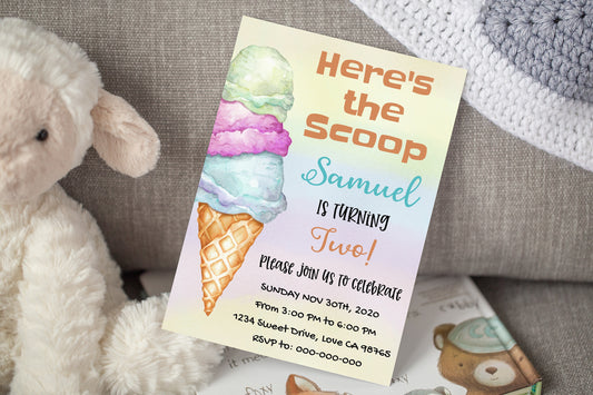 Ice Cream Editable Birthday Invitation | Summer Party Theme - 84A