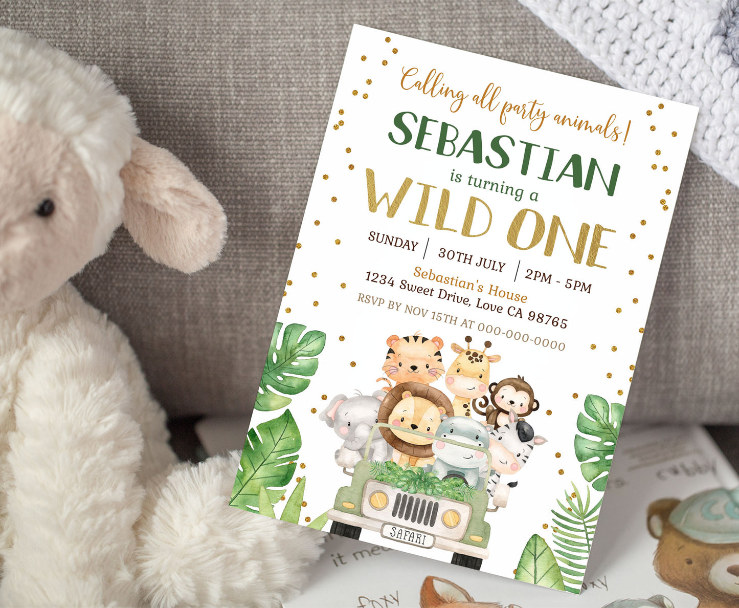 Wild One Safari Birthday Invitation | Editable SafariParty Invite - 35E