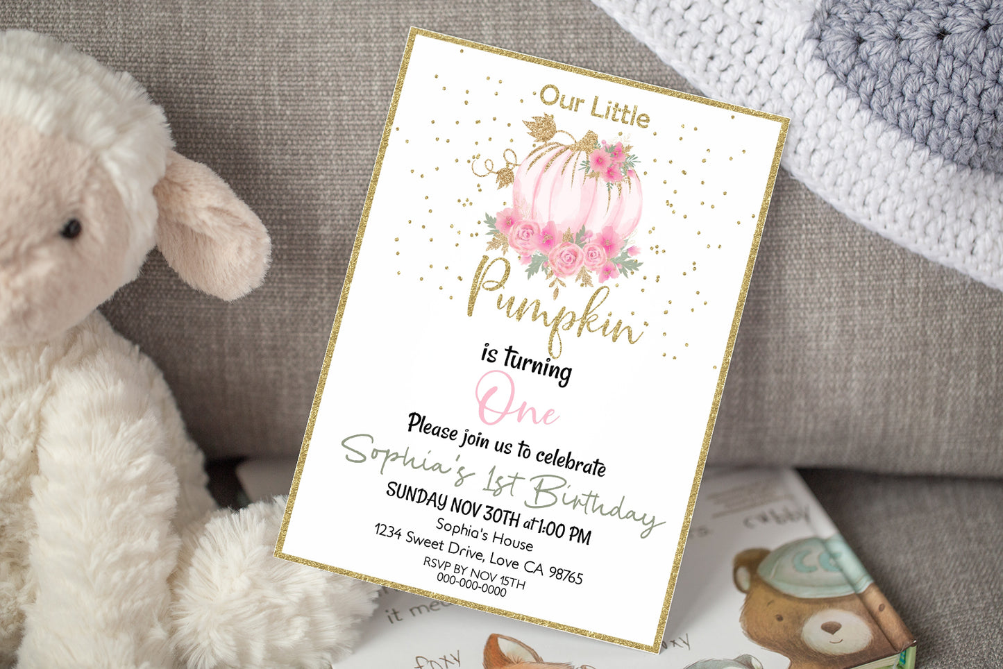 Editable Pumpkin One Birthday Invitation | Fall First Birthday Printable Invite- 30C