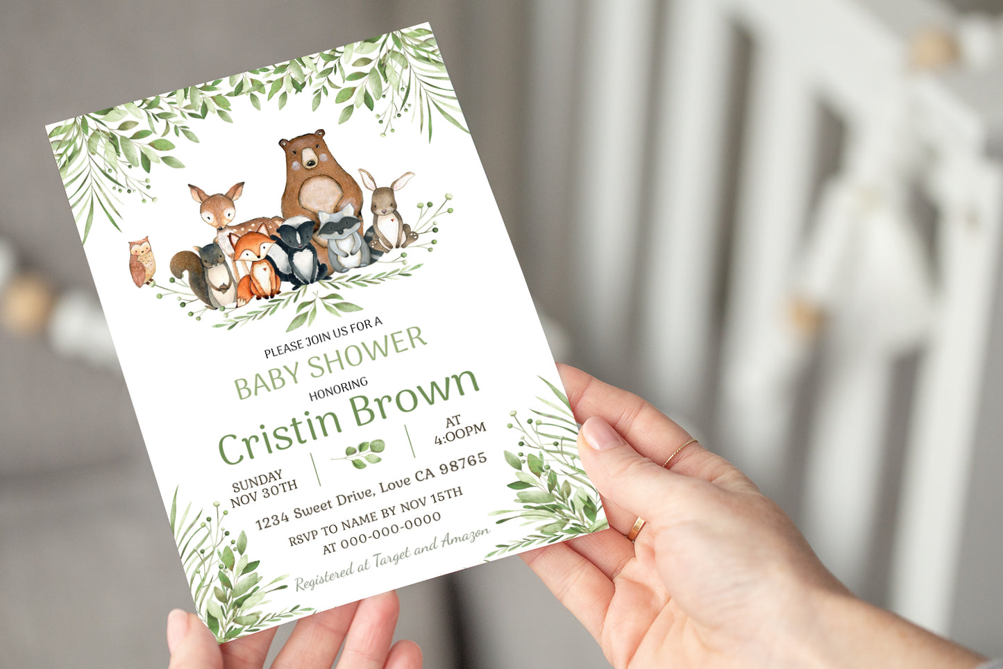 Woodland Baby Shower Invitation | Editable Forest Animals Baby Shower Invite - 47J0