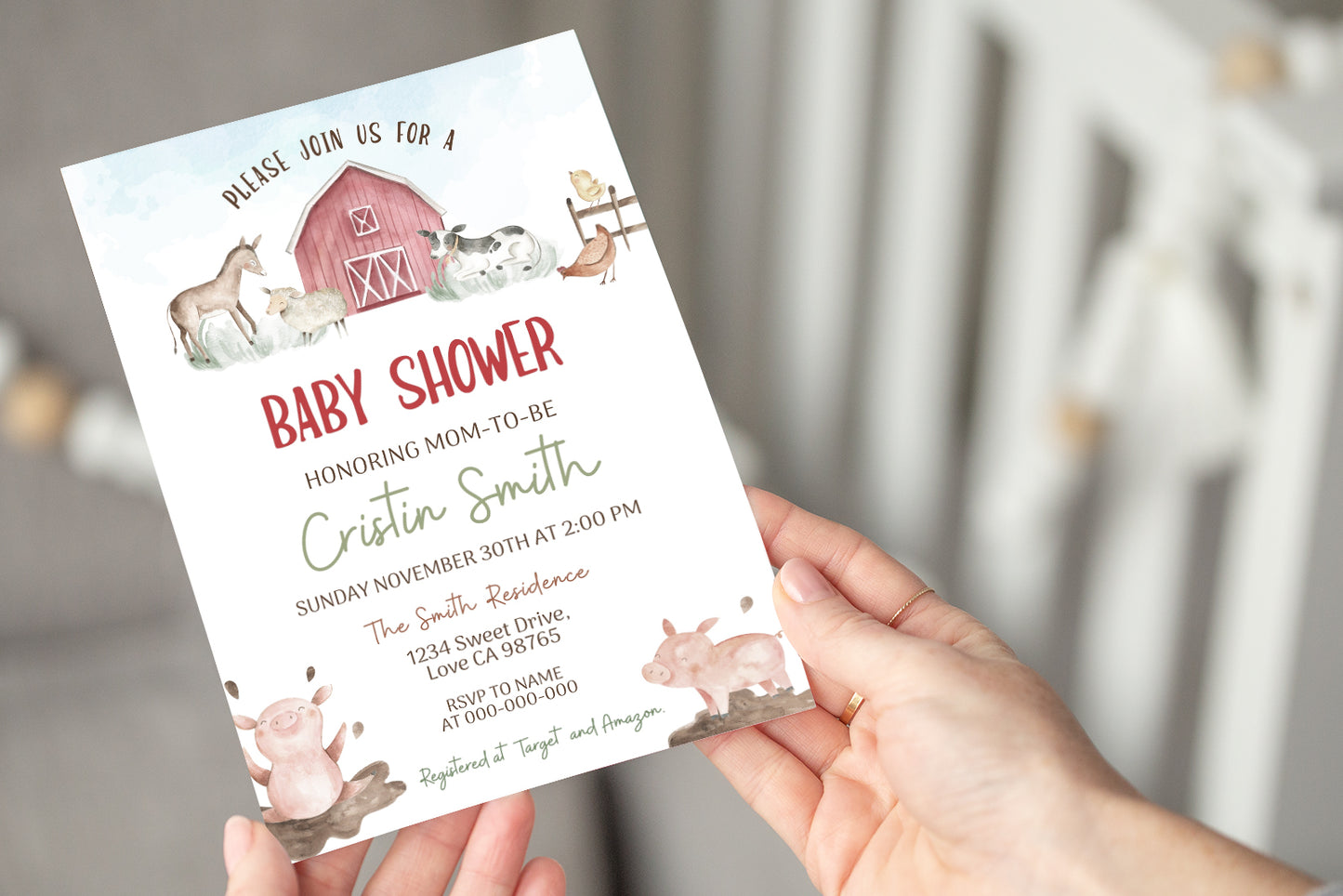 Farm Baby Shower Invitation | Editable Boy Barnyard Baby Shower Invite - 11B