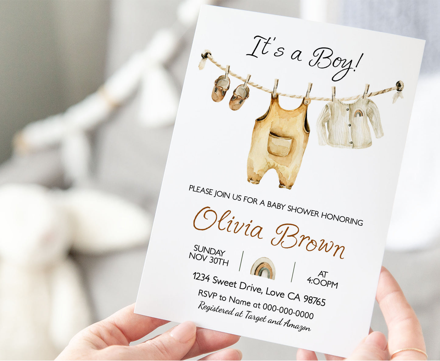 Boho Nursery Baby Shower Invitation | Editable It's a Boy Baby Shower Invite - 59A