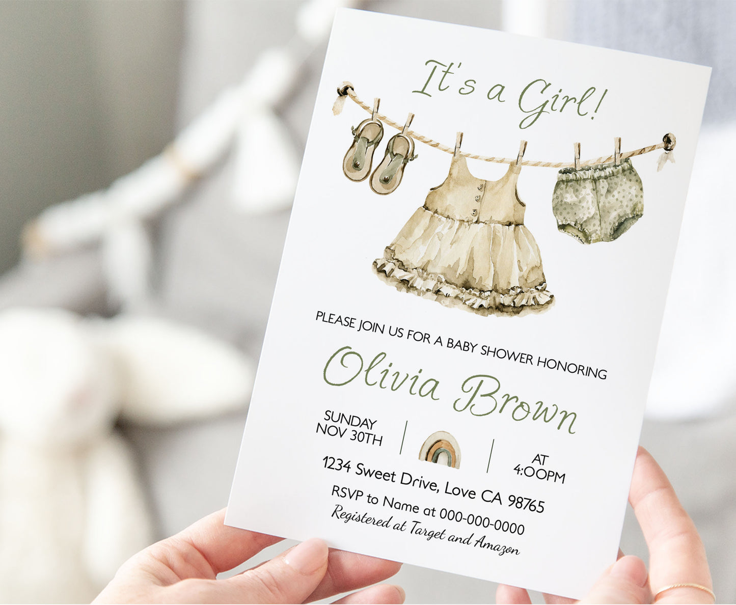 Boho Nursery Baby Shower Invitation | Editable It's a girl Baby Shower Invite - 59A