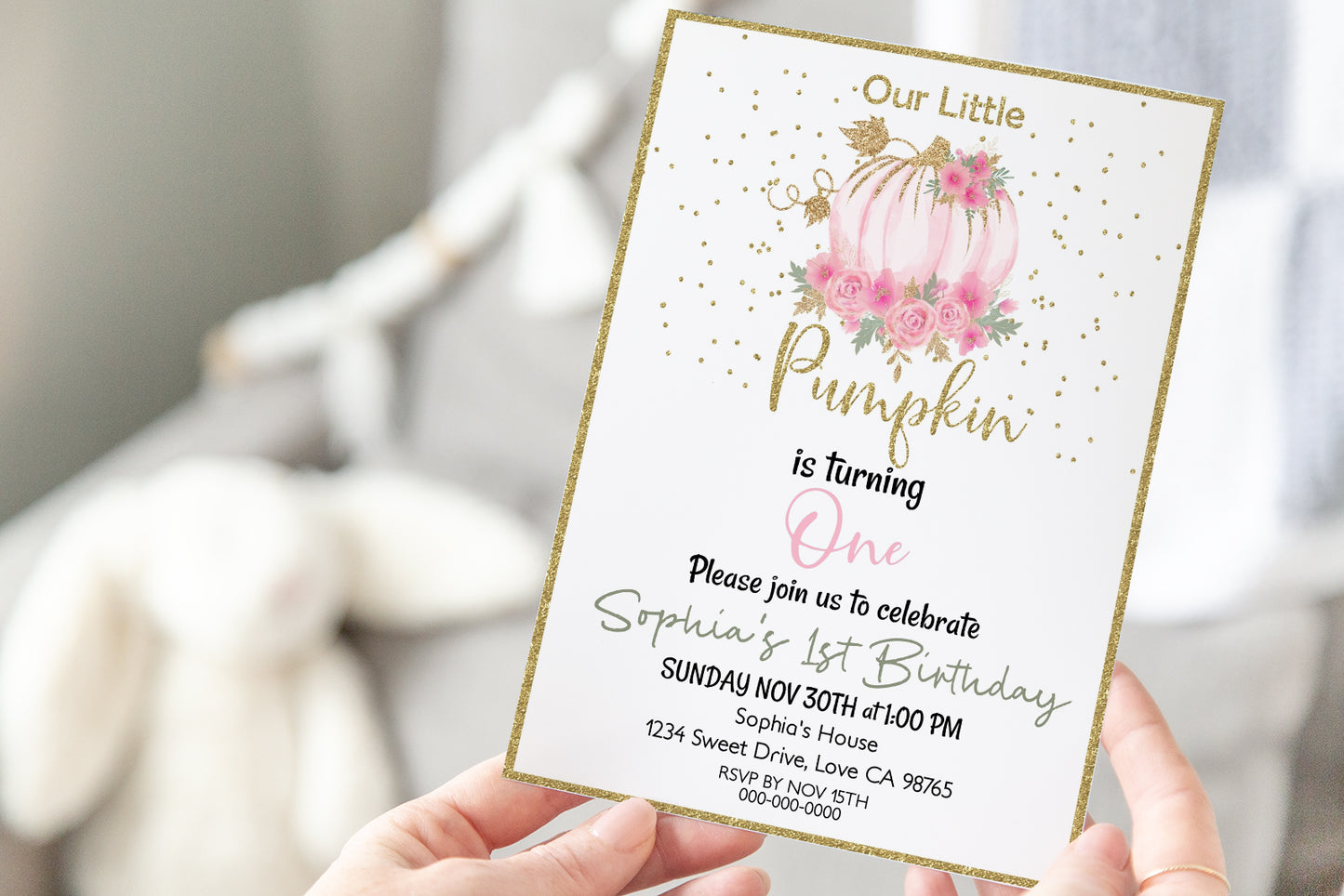 Editable Pumpkin One Birthday Invitation | Fall First Birthday Printable Invite- 30C