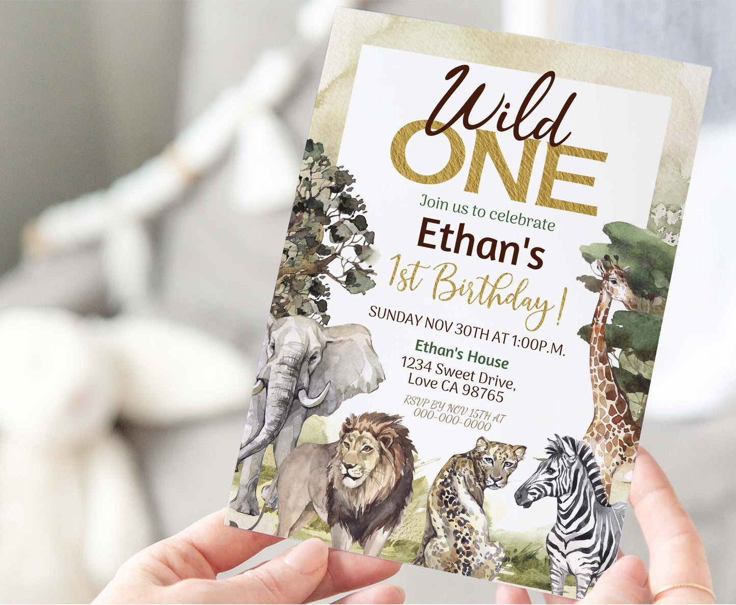 Wild One Birthday Invitation | Safari 1st birthday Party Invite - 35I