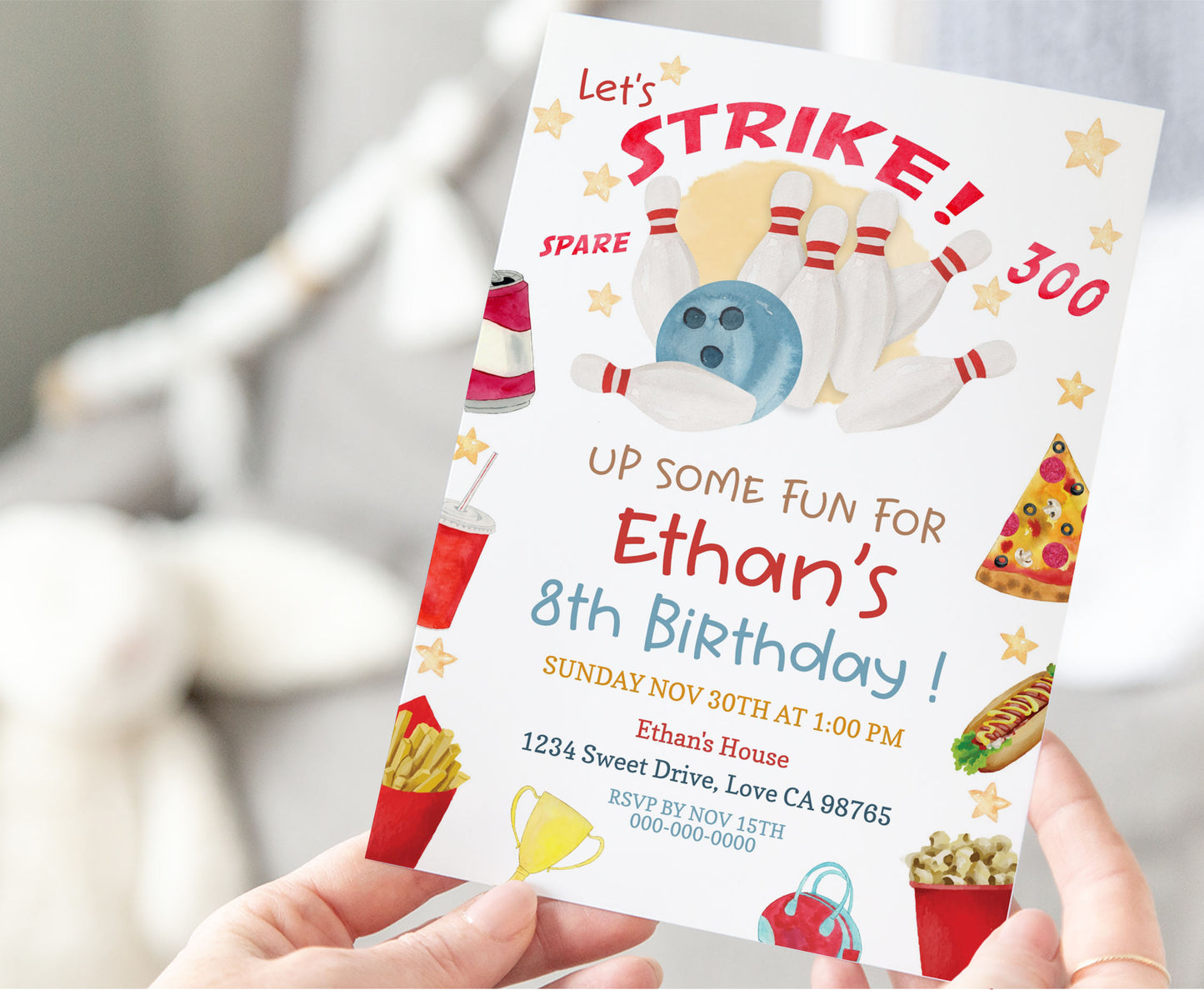 Bowling Birthday Invitation | Editable Bowling Party Invite - 96A