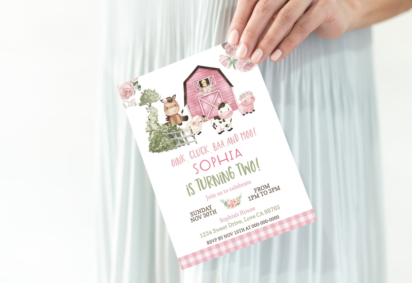 Floral Farm Birthday Invitation | Editable Girl Barnyard Party Invite - 11A