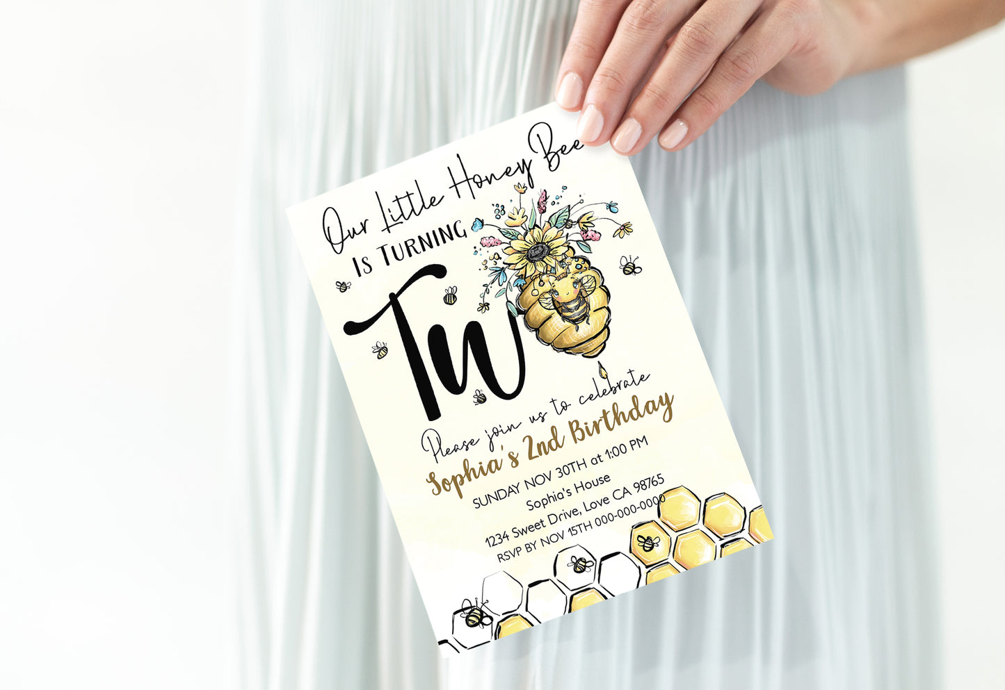 Our Little Honey Bee is Turning two | Bee 2nd Birthday Party Invite - 61A
