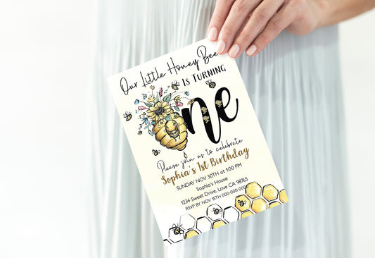 Our Little Honey Bee is Turning One | Bumble Bee 1st Birthday Party Invite - 61A