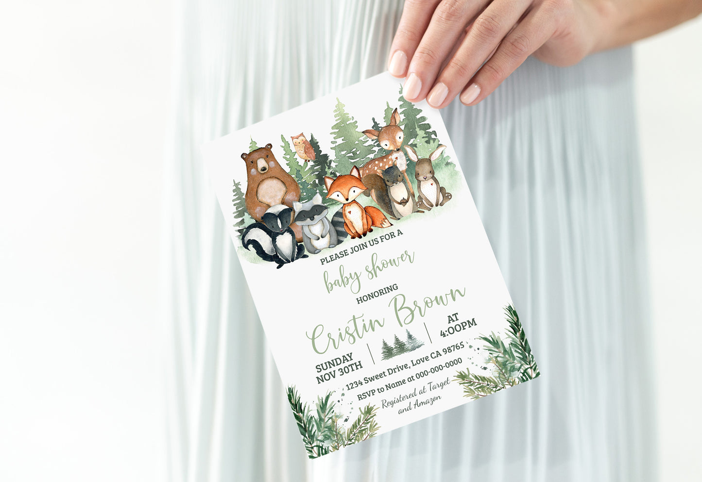Forest Baby Shower Invitation | Editable Woodland Animals Baby Shower Invite - 47J2