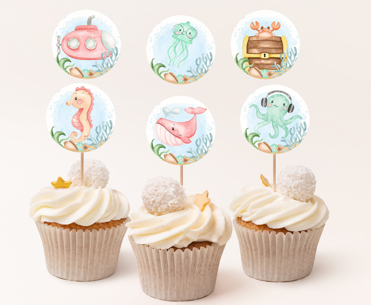 Girl Under the Sea Cupcake Toppers | Ocean Themed Party Decorations - 44A