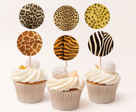 Animal skin Cupcake Toppers | Safari Themed Birthday Cupcake Picks - 35H