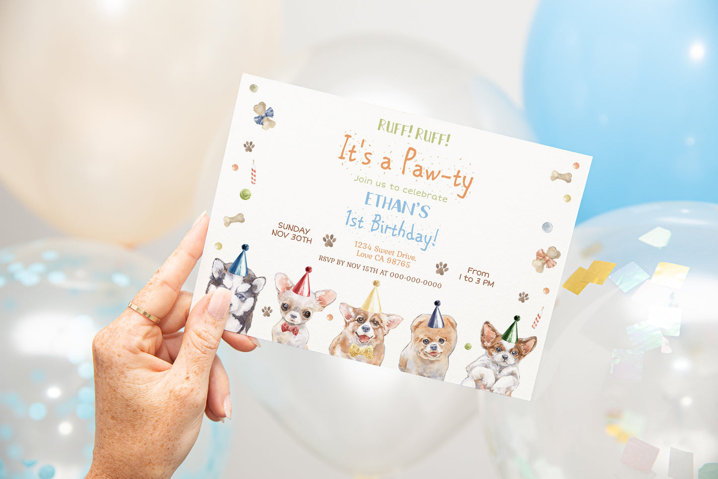 Editable Dog Birthday Invitation | Boy Puppy Party Invite - 72A