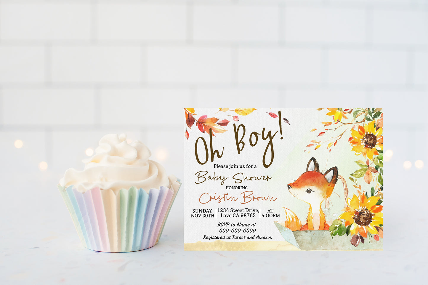 Editable Oh Boy Pumpkin Invitation | Fall Fox Baby Shower - 30F2