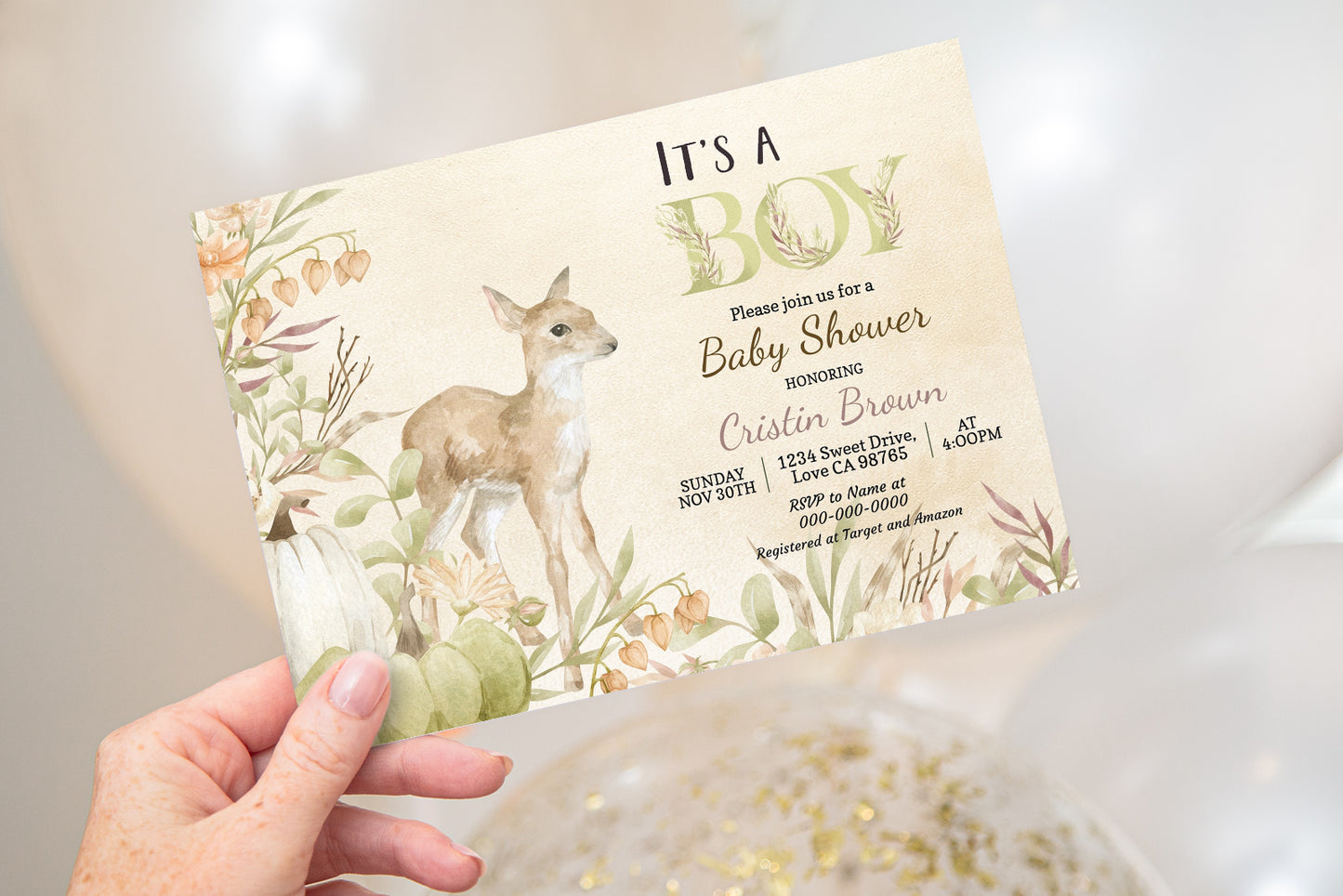 Editable It's a boy deer Invitation | Fall Boy Baby Shower- 30E2