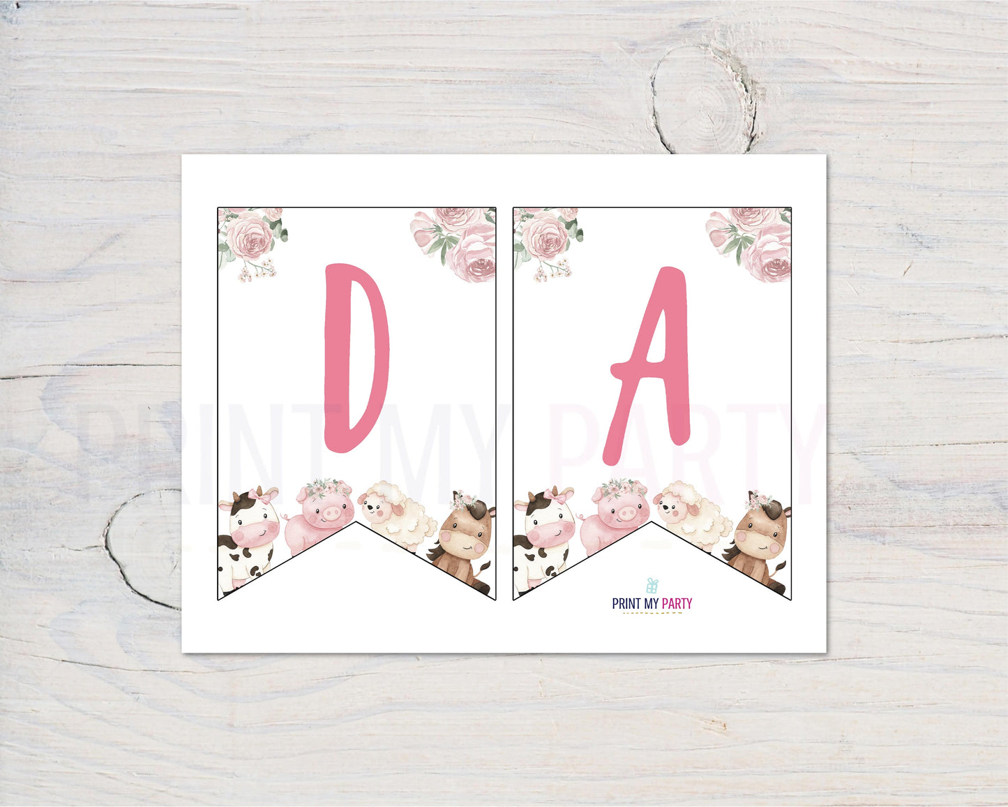 Girl Farm Happy Birthday Banner | Pink Barnyard Themed Party Decorations - 11A