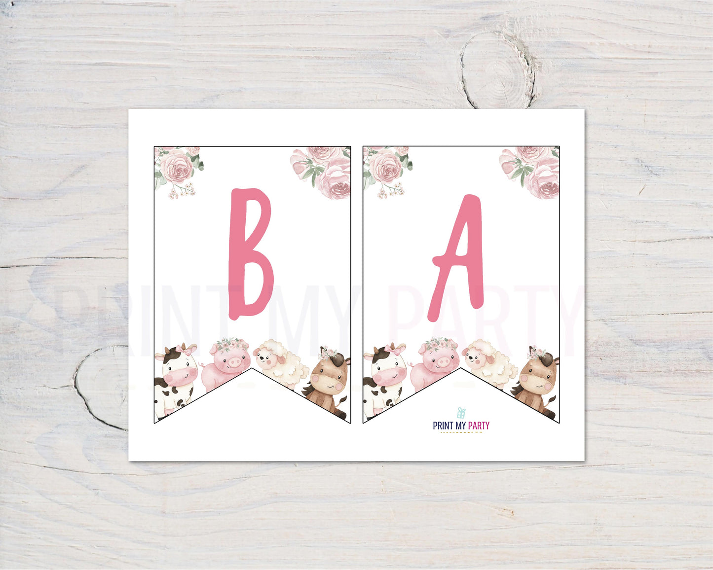 Girl Farm Baby Shower Banner | Pink Barnyard Baby Shower Printable Decorations - 11A