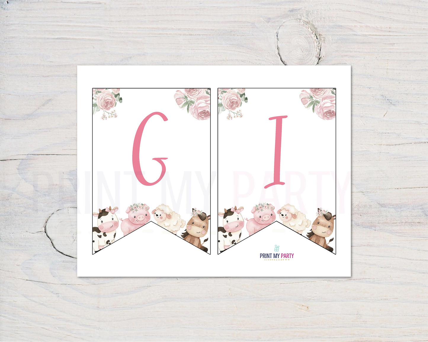 Floral Farm It's A Girl Banner | Barnyard Girl Baby Shower Decorations - 11A