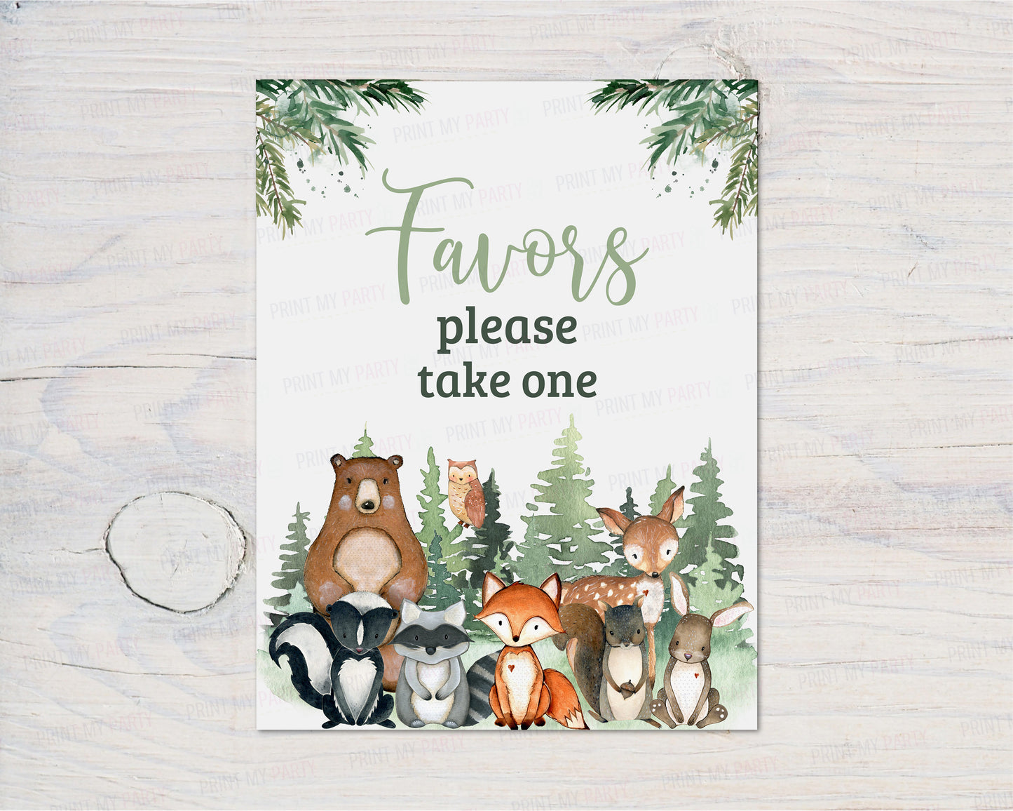 Woodland Favors Sign | Forest Animals Party Table Decorations - 47J2