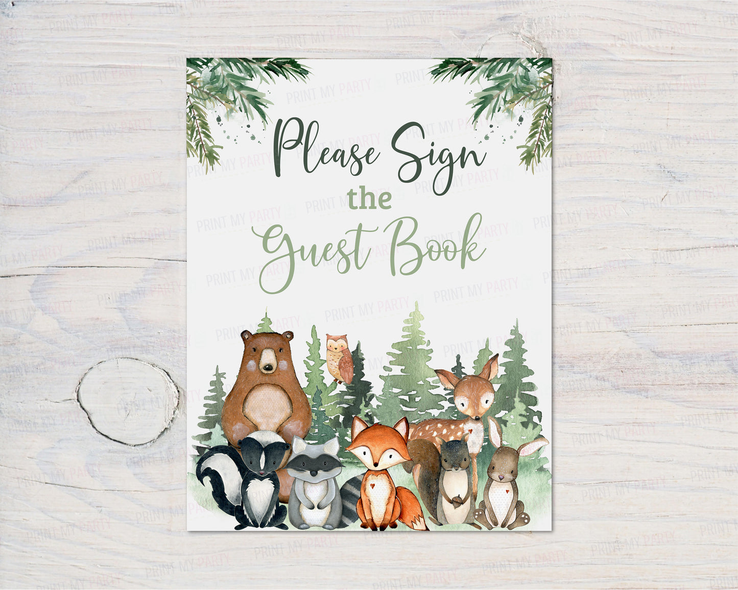 Woodland Guest Book Sign | Forest Animals Party Table Decorations - 47J2