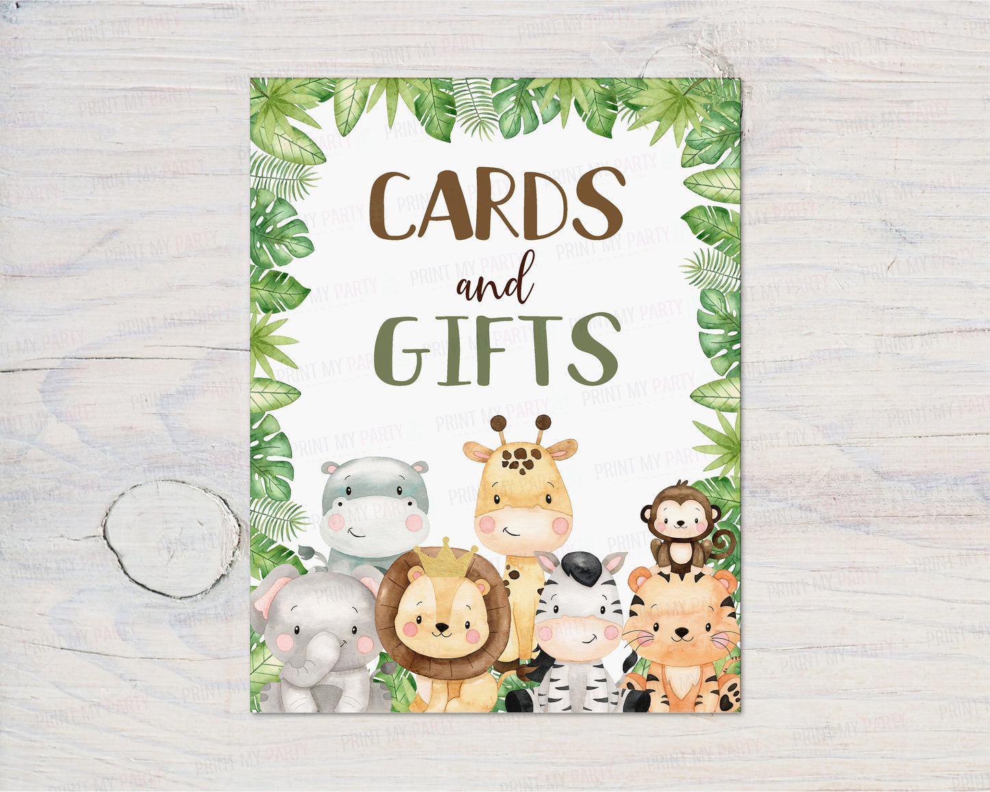 Safari Cards and Gifts Sign | Jungle Animals Party Table Decorations - 35E