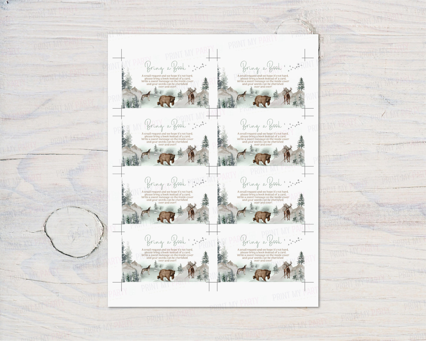 Woodland Bring a Book Request Card | Forest Animals Baby Shower Invitation insert - 47H