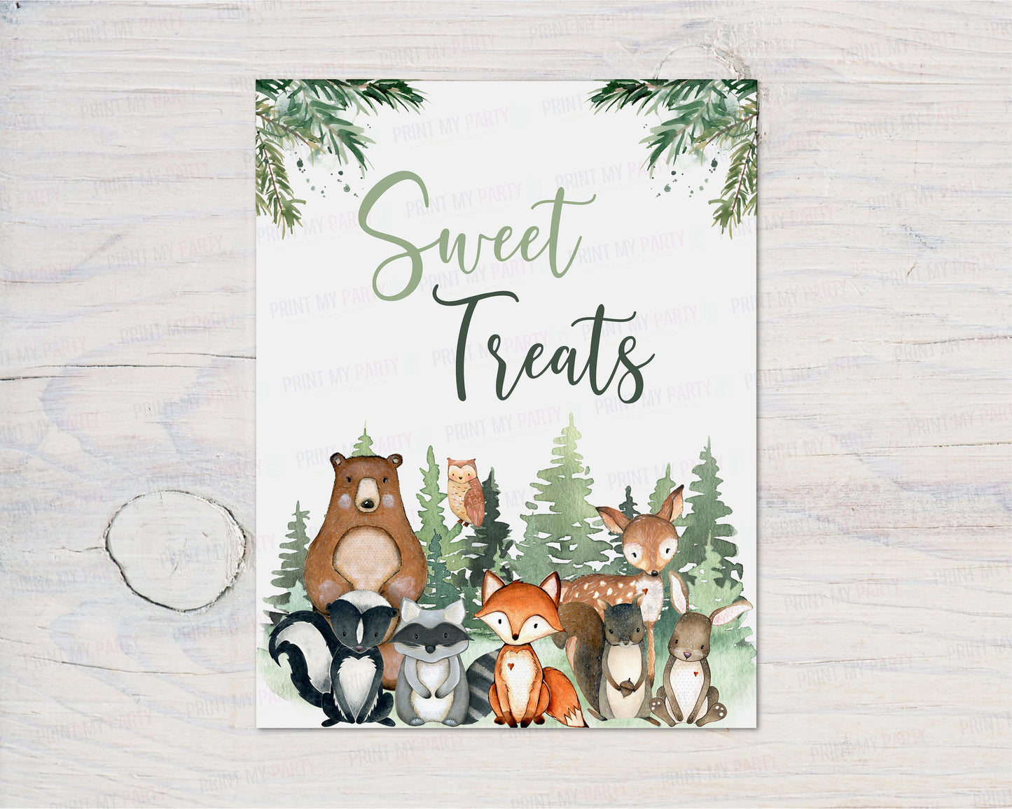 Woodland Sweet Treats Sign | Forest Animals Party Table Decorations - 47J2