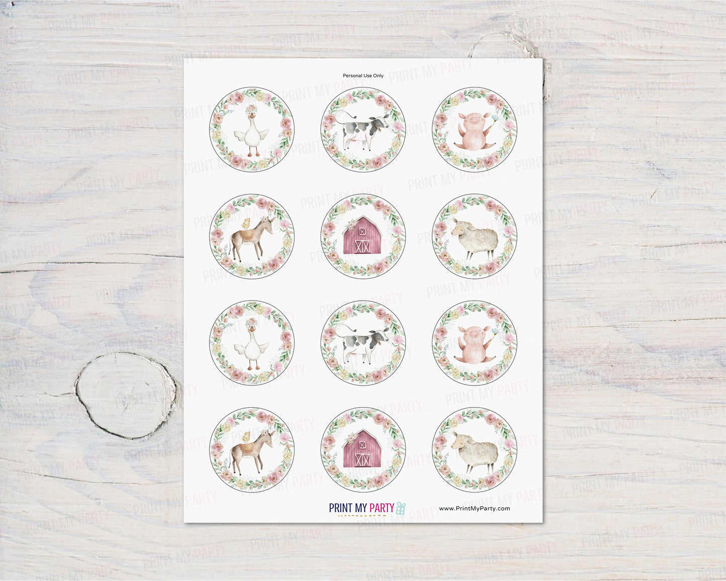 Floral Farm Cupcake Toppers | Girl Farm Themed Party Cupcake Picks - 11B