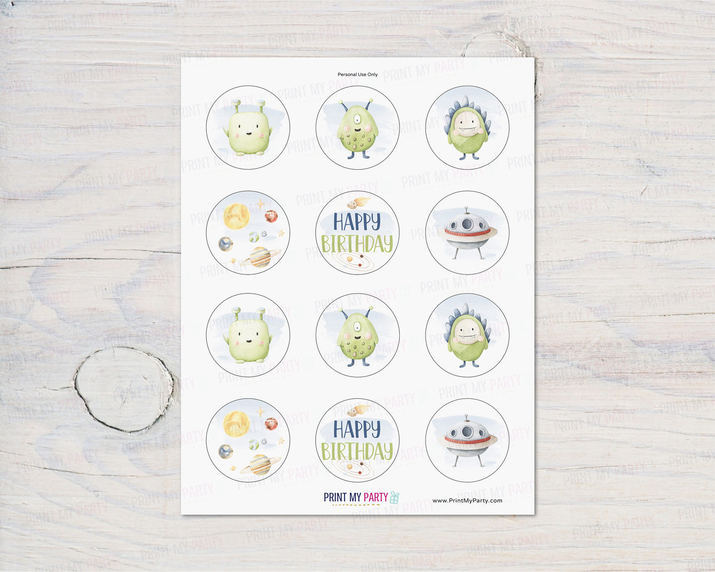 Alien Cupcake Toppers | Outer Space Themed Birthday Party Decorations - 39B