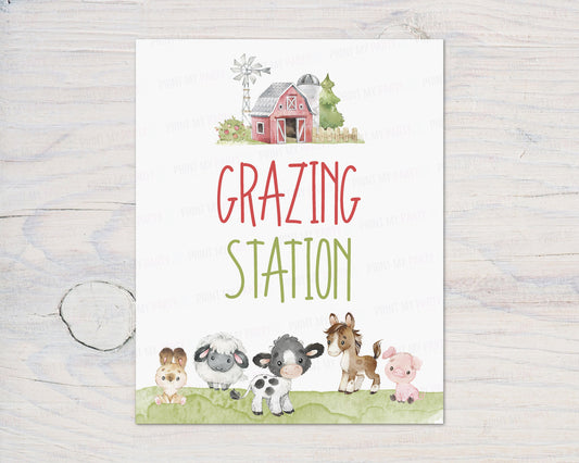 Grazing Station Sign Printable | Farm Party Table Decoration - 11C1