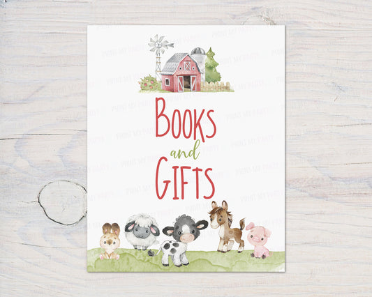 Books and Gifts Sign Printable | Farm Baby Shower Table Decoration - 11C1