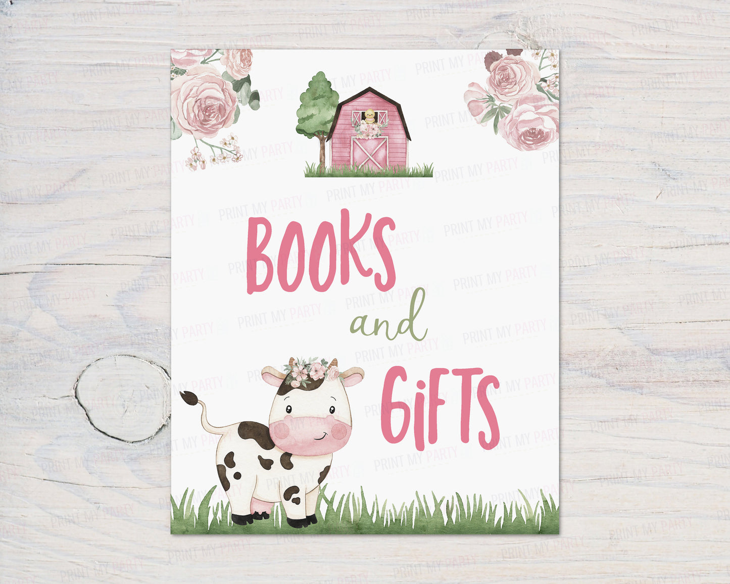 Cow Girl Book and Gifts Sign | Floral Farm Baby Shower Decorations - 11A