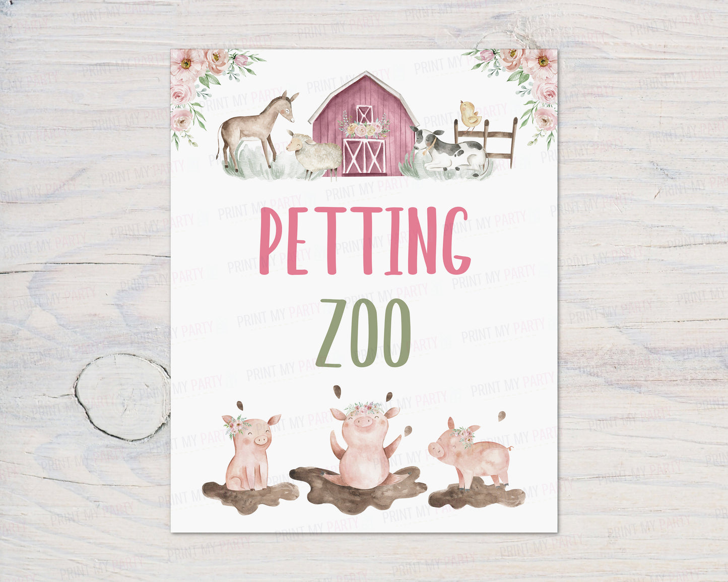 Floral Petting Zoo Sign | Girl Farm Party Decorations - 11B