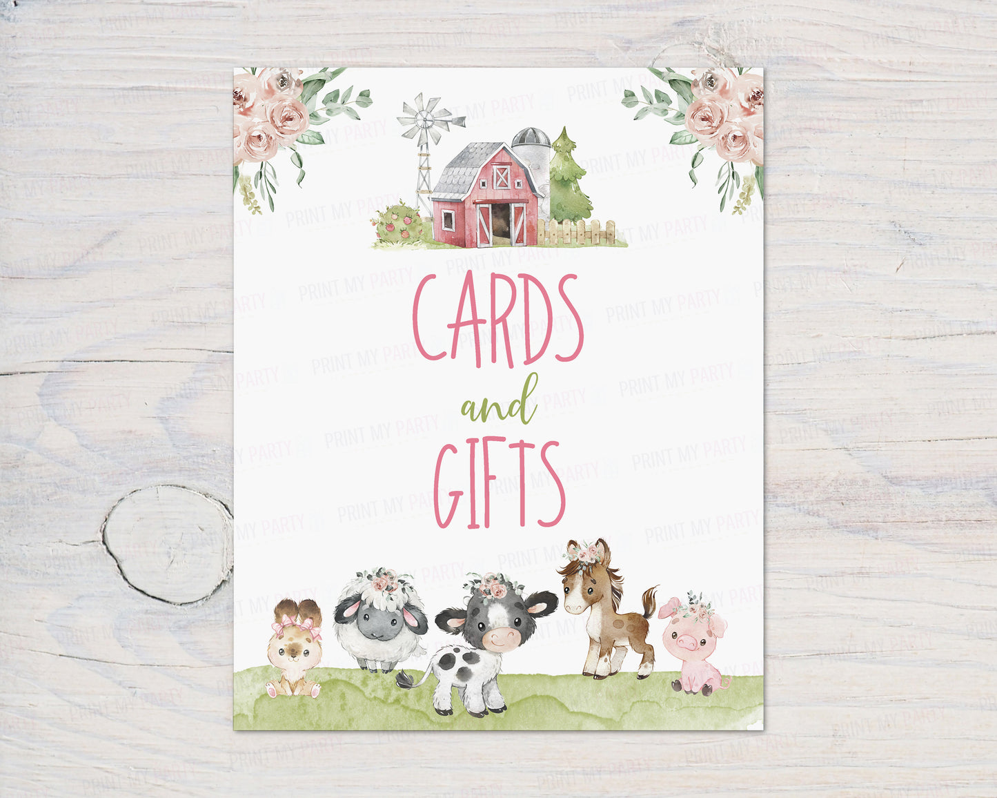 Cards and Gifts Sign Printable | Floral Farm Party Table Decoration - 11C1