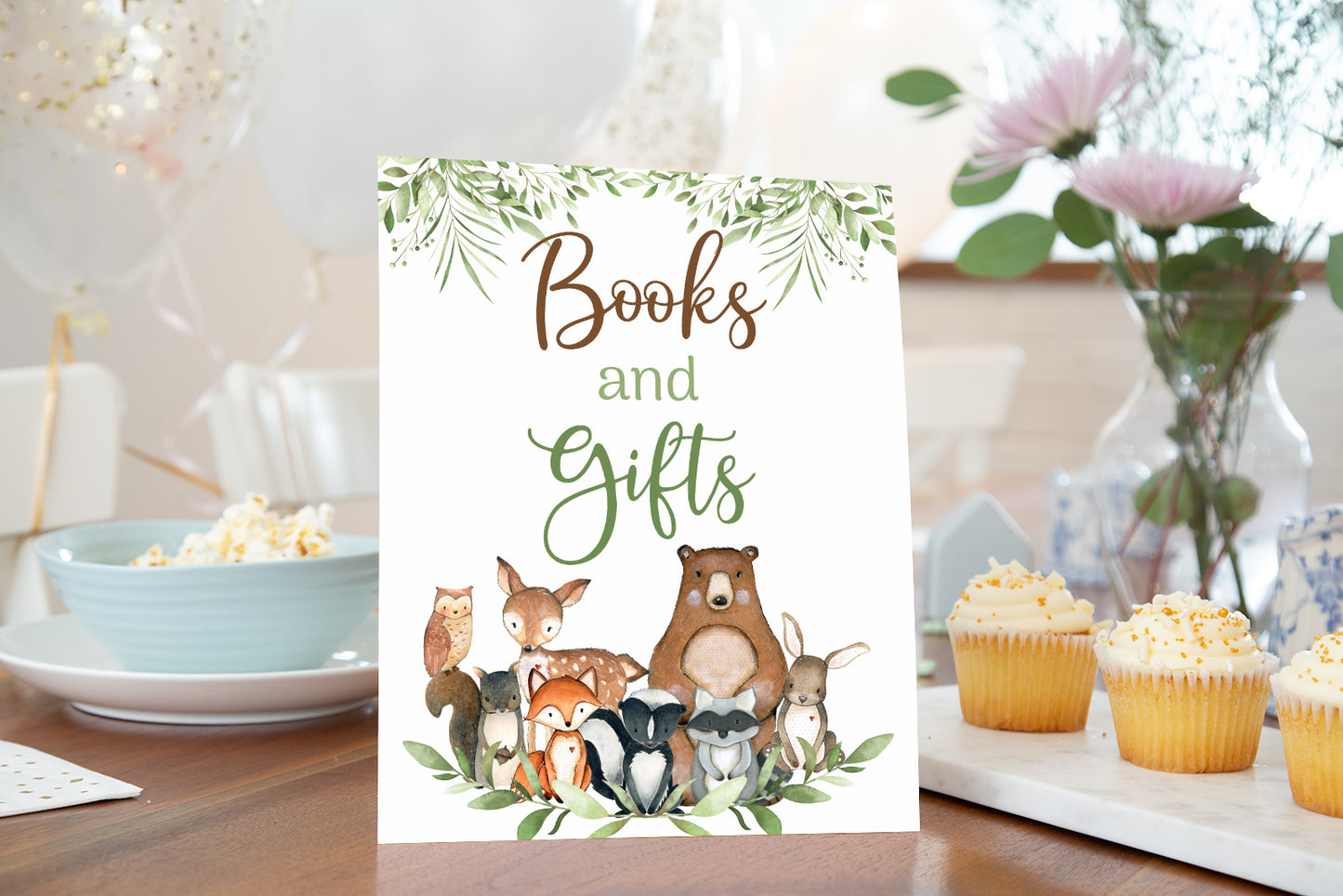 Woodland Books and Gifts Sign | Forest Animals Baby Shower Decorations - 47J0