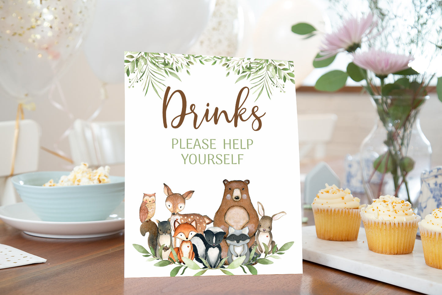 Woodland Drinks Sign | Forest Animals Party Decorations - 47J0