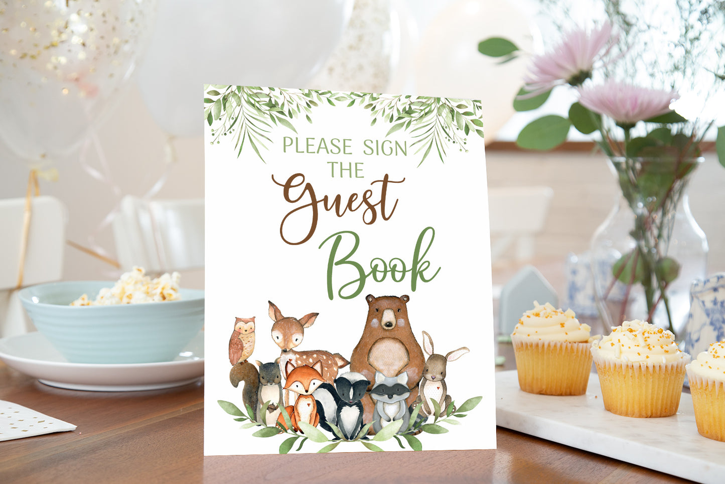 Woodland Guest Book Sign | Forest Animals Party Decorations - 47J0