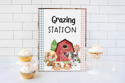 Farm Grazing Station Sign Printable | Farm Theme Gender Reveal Table Decoration - 11C3