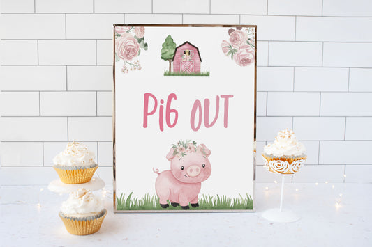 Farm Pig Out Sign Printable | Girl Farm Party Table Decoration - 11A