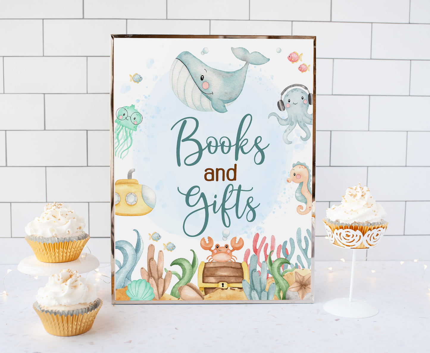 Under the Sea Books and Gifts Sign | Ocean Themed Party Table Decorations - 44A