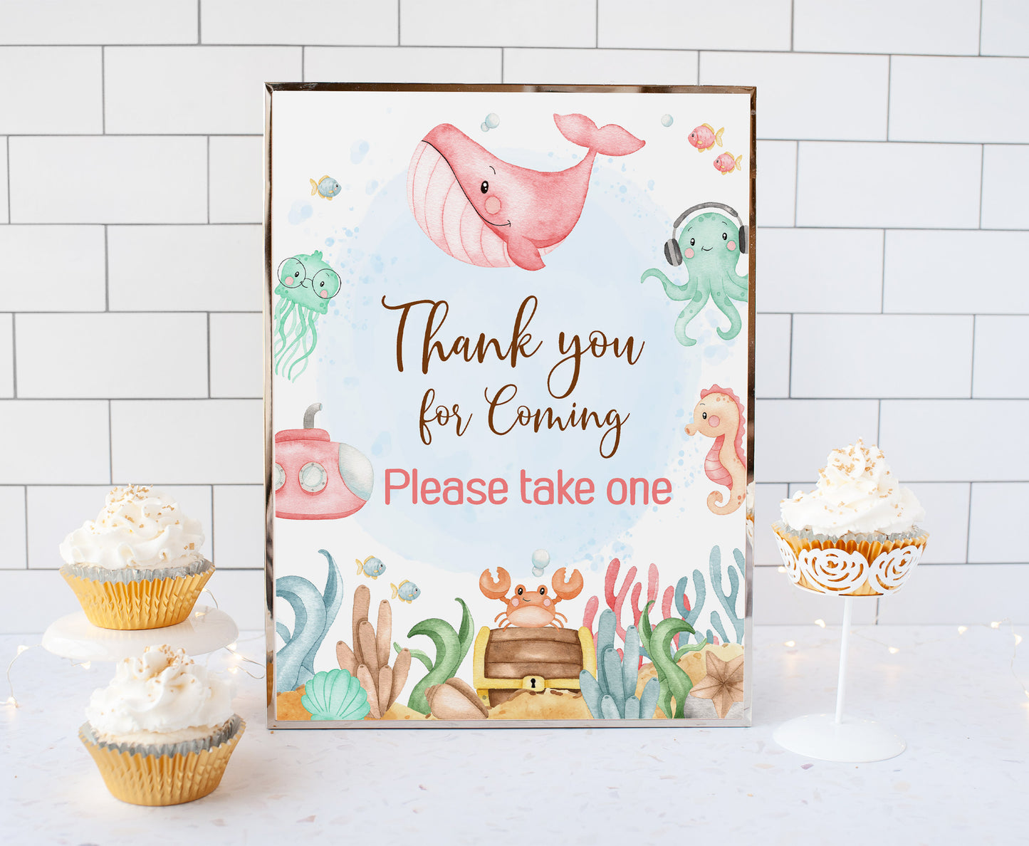 Girl Under the Sea Thank you for Coming Sign | Ocean Themed Party Table Decorations - 44A