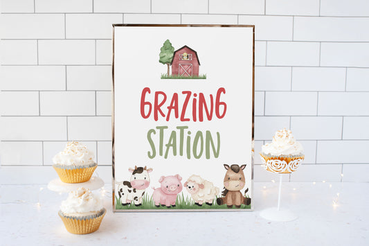 Grazing Station Sign Printable | Farm Party Table Decoration - 11A