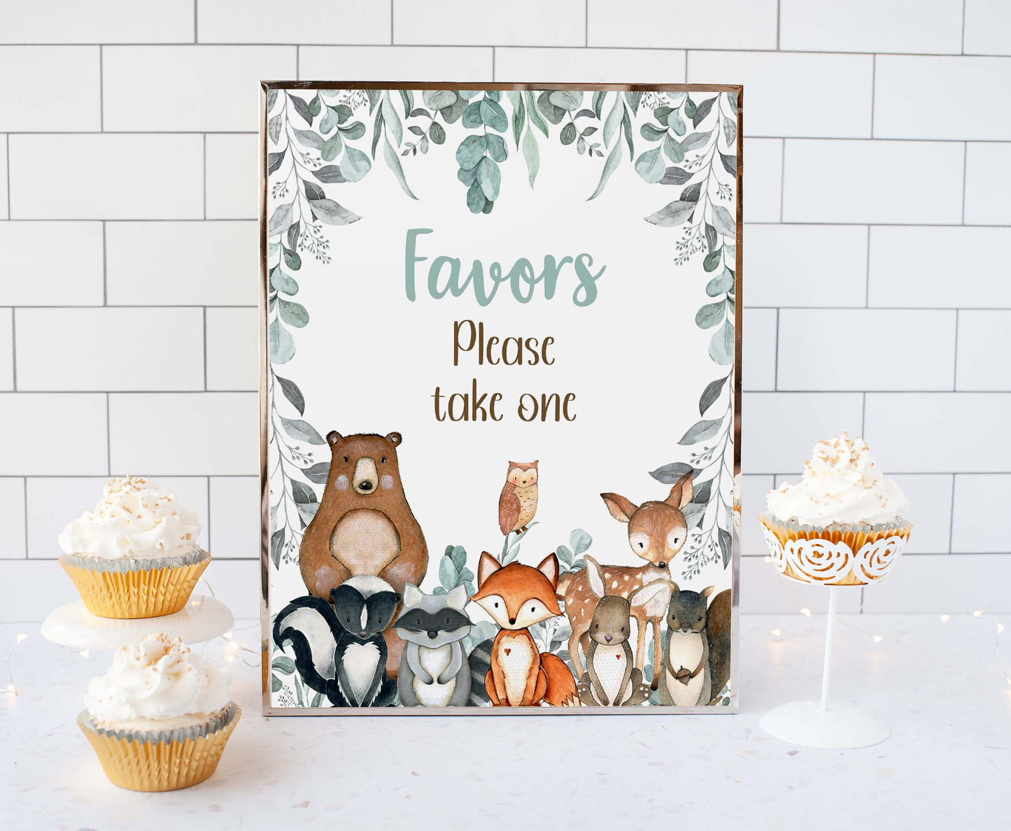 Woodland Favors Sign | Forest Themed Party Table Decorations - 47J1