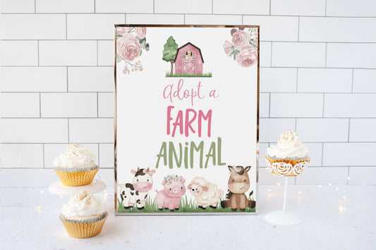 Adopt a farm animals Sign Printable | Girl Farm Party Table Decoration - 11A